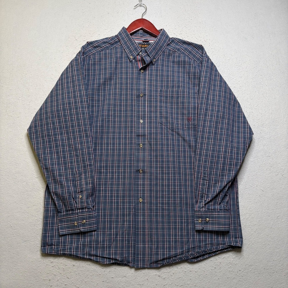 Ariat Pro Series Shirt Mens XL Blue Plaid Long Sleeve Button Down Western Work
